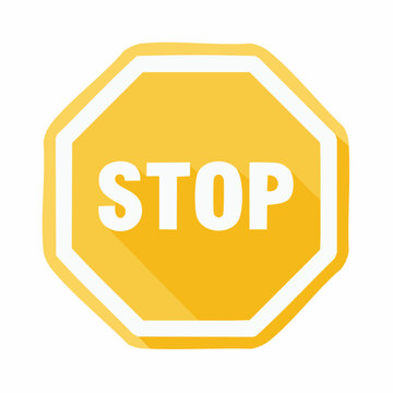 Yellow stop sign with white border and text