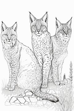 A beautiful lynx illustration with distinctive features and bold outlines for colouring.