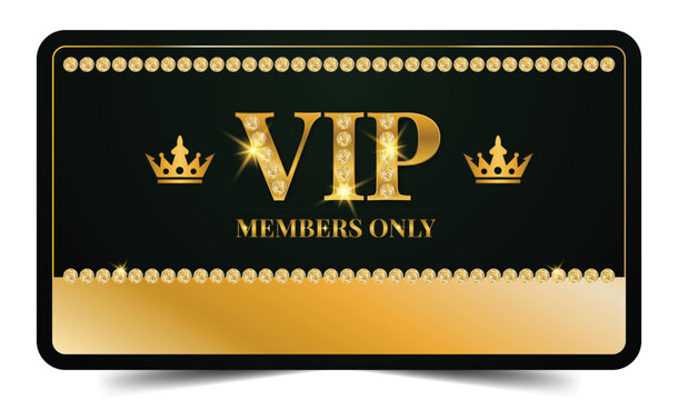 Luxury Black and Gold VIP Members Only Card with Diamond Border and Dual Crowns - Premium Vector Design