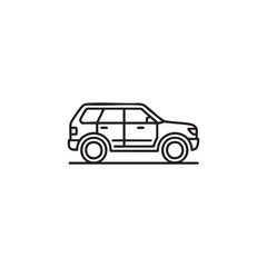 Obraz premium SUV icon depicts a rugged utility vehicle in a clean and minimalist black line art style suitable for automotive applications.