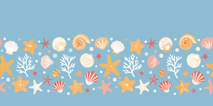 seashell border pattern on light blue background