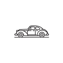Obraz premium Vintage car icon demonstrates a classic automotive silhouette in a simple black line art style against a solid white background.