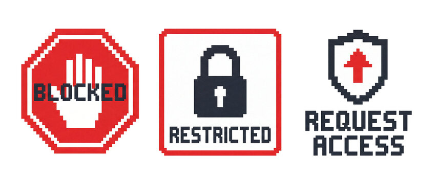 Pixel art blocked restricted request access transparent PNG icon set for security and app UI
