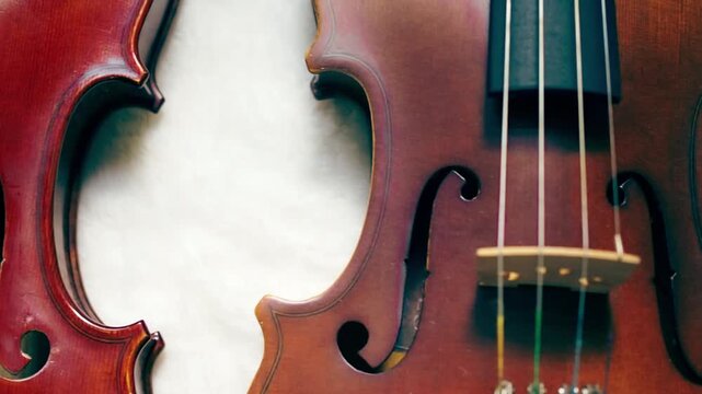 Footage Beautiful Wooden violin,show detail of acoustic instrument,put on background.