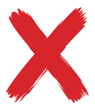 Large Red X mark brush stroke illustration, painted cross symbol on transparent  background, error indicator sign
