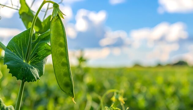 Growing pea pod with sky