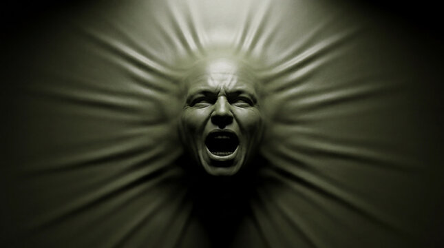 Terrified Face Trapped Behind Stretched Fabric