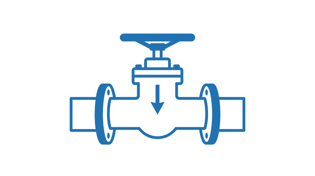 Industrial pipe valve with flow direction arrow icon