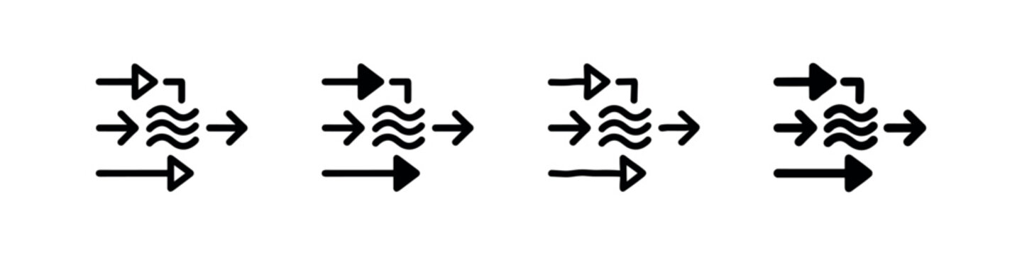 Data flow and signal processing workflow icons with arrows and waves