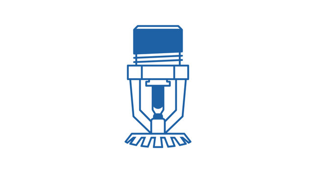 Fire Sprinkler Head Icon, Blue Line Art, White Background