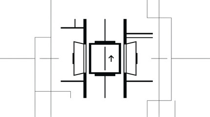 Abstract geometric elevator schematic with upward arrow © tuwir