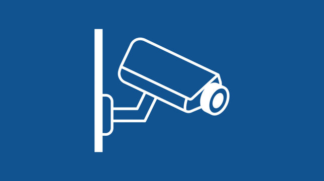 Security Camera Icon on Blue Background, Surveillance Technology