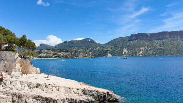 Scenic View of Mediterranean Sea and Limestone Cliffs in Cassis France