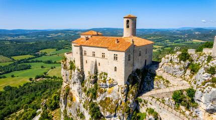 Obraz premium Aerial view of the medieval castle of peyrepertuse in france