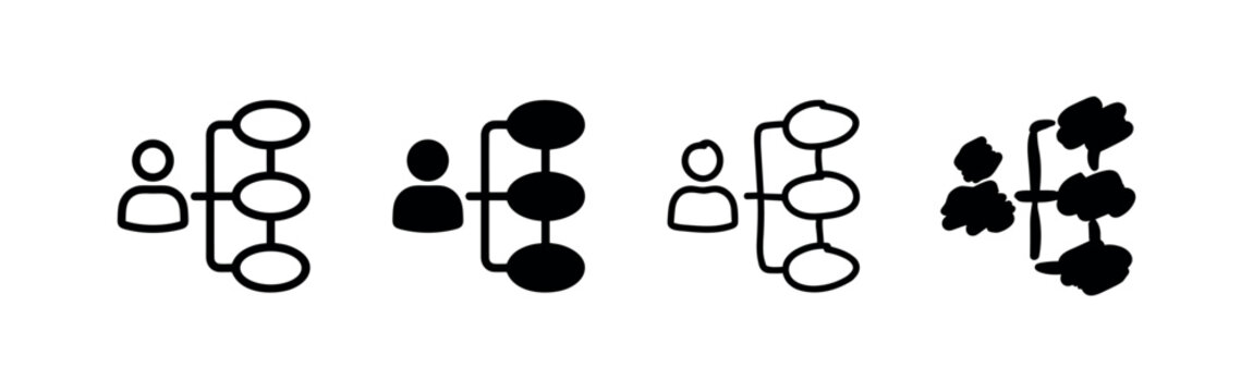 Organizational Structure and Hierarchy Icon Set - Person Connected to Vertical Circles