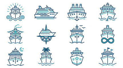 Obraz premium Collection of Cruise Ship and Maritime Vessel Icons