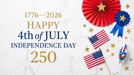 Obraz premium Happy 4th of July 250th Anniversary Independence Day Celebration 1776–2026 Patriotic Banner