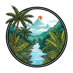 Tropical island beach with palm trees and ocean vector illustration © Manifesti