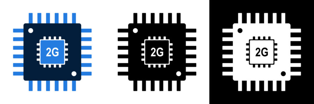 2G Microchip Processor Icon Set for Mobile Technology.