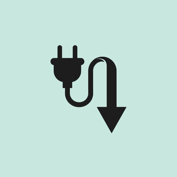 A black electrical plug icon with a downward pointing arrow shape