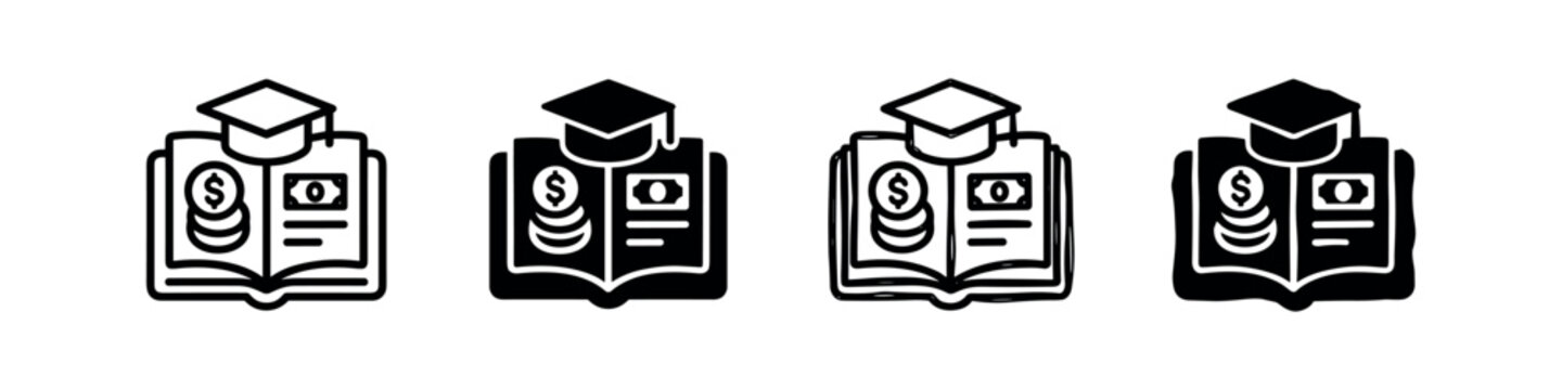 Education Finance and Scholarship Icon Set with Graduation Cap and Money