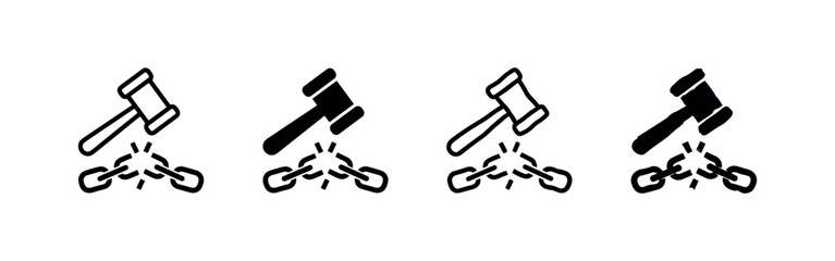 Law and freedom icons. Gavel breaking a chain symbolizing justice and liberation. © liubomir118809