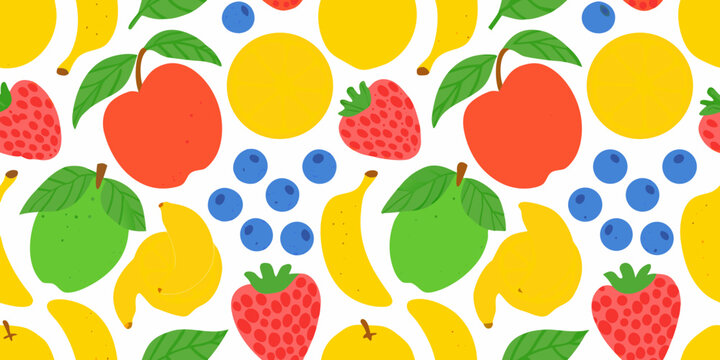 Fresh fruit pattern a vibrant repeating illustration with berries and mangoes