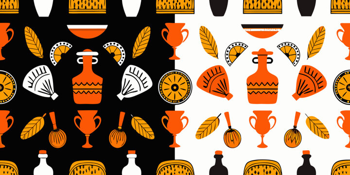 ancient greek pottery pattern with amphora and bowl elements