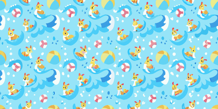 Surfing corgis pattern playful repeating design with dogs on waves