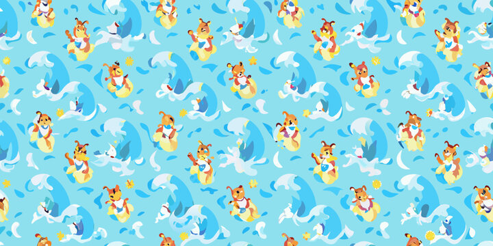 Surfing corgis pattern a fun repeating illustration with waves