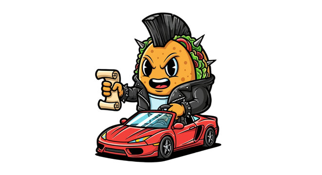 Cartoon Pineapple Character Driving Luxury Sports Car.