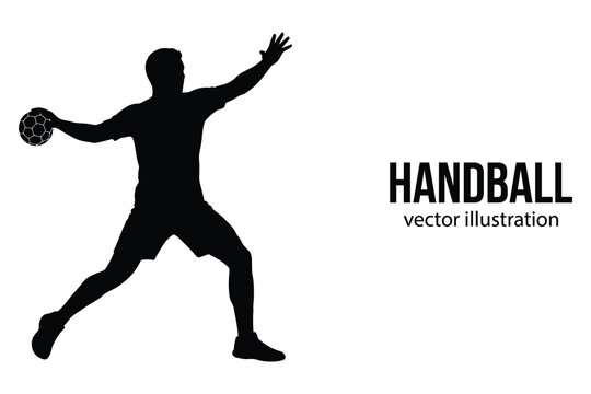 Handball player silhouette vector illustration male athlete throwing ball action pose isolated on white background