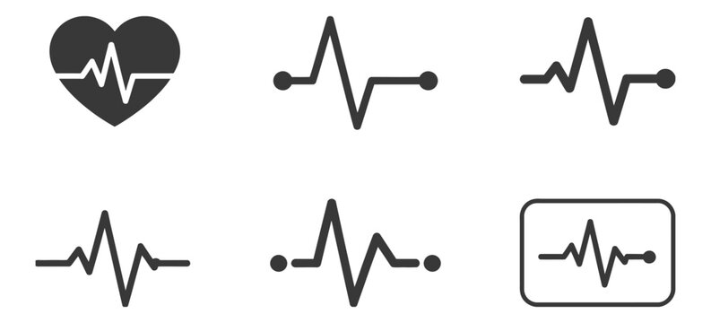Heart rate pulse graph and heartbeat icon set, vector EPS health and medical design symbols for cardiology monitoring, vital signs tracking and healthcare interface concept.
