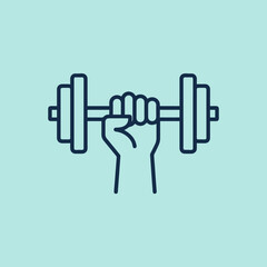 Obraz premium A simple line icon showing a hand lifting a heavy dumbbell