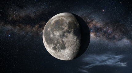 Fototapeta premium Moon in space with a stunning view of the galaxy and stars in the background scene