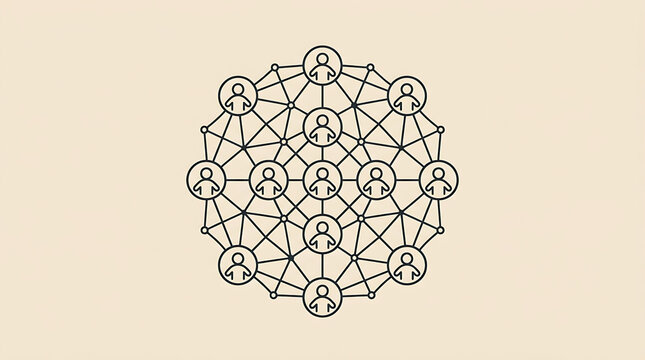 Minimalist social network icon illustration with interconnected people nodes