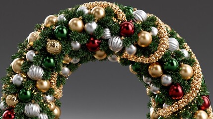 Obraz premium Beautifully Decorated Christmas Wreath with Ornaments and Garland for Festive Holiday Decor