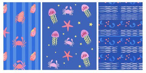 marine life pattern with crabs jellyfish and starfish © Poly