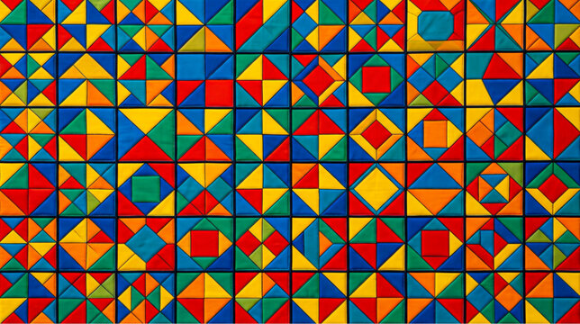 Vibrant Geometric Patchwork Quilt Textile Pattern Background