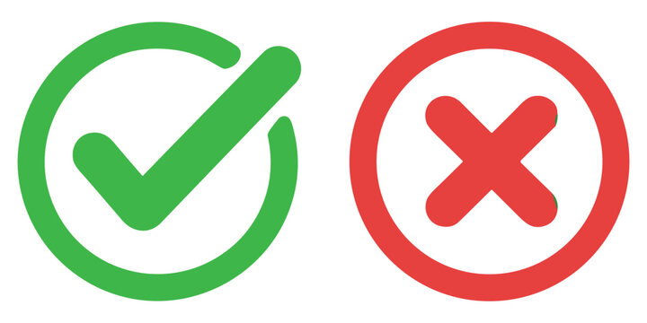 Green check mark and red cross symbols on transparent background, choice