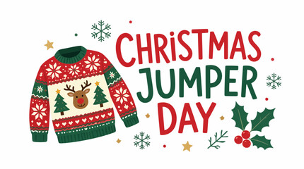 Christmas Jumper Day illustration with reindeer sweater and holly © Saipur