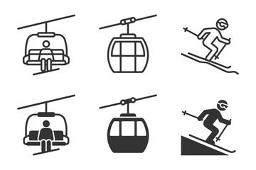 Fototapeta premium Ski lift icons and skiing symbols collection.