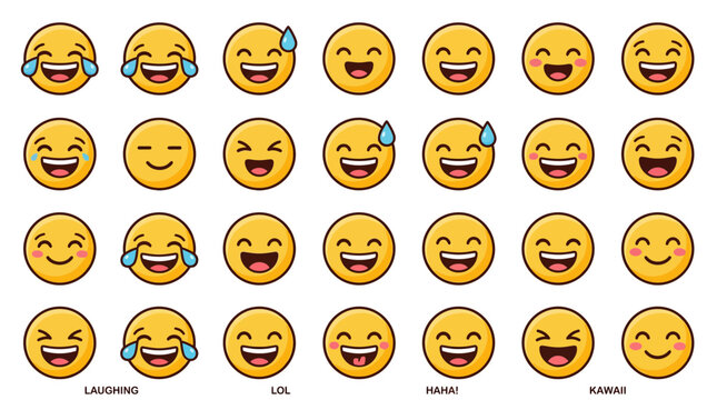 Collection of Happy Face Emojis with Various Expressions