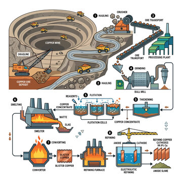 Copper Mining and Refining Process Diagram