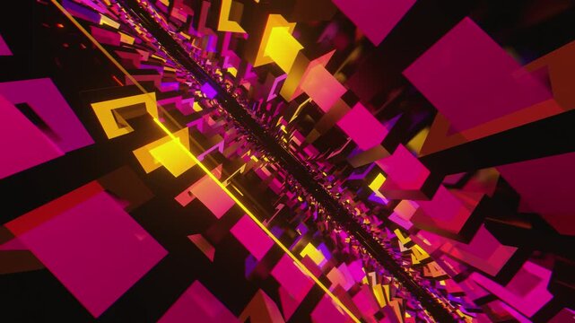 4k Seamless VJ loop of a rhythmic digital structure, creative motion background or electronic music festivals, high-tech club visuals, stage screens and for LED video walls.
