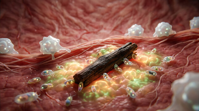 Microscopic bacteria grazing on organic surface in vibrant close-up macro view