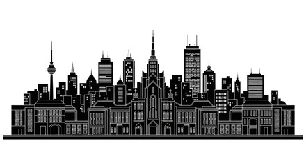 Fototapeta premium Modern city skyline silhouette with iconic skyscrapers, urban design