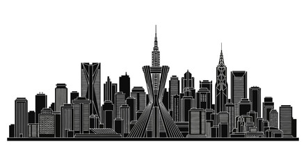 Fototapeta premium Black and white city skyline silhouette with modern skyscrapers