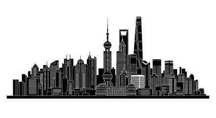 Obraz premium Shanghai City Skyline Silhouette Illustration, Modern Urban Concept