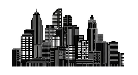 Fototapeta premium Black and white city skyline silhouette illustration